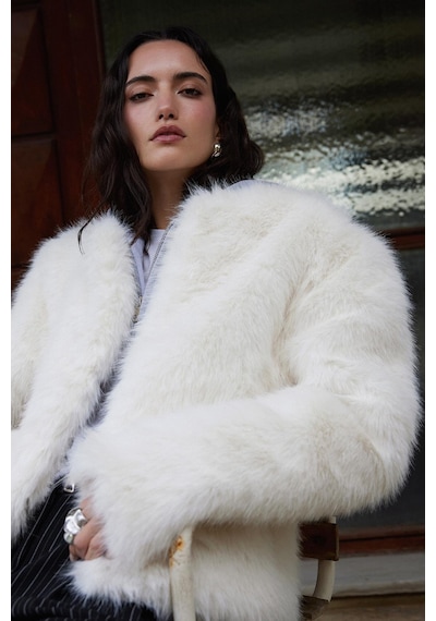 Suud Collection Ekru Lexi Suni Kürk Ceket
