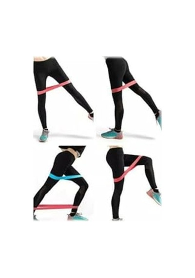 3'lü Direnç Bandı Seti, Pilates Ve Aerobik İçin Mavi Ve Orta Sertlik Açık Kırmızı