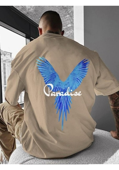 Paradıse Baskılı Oversize Tişört Bej