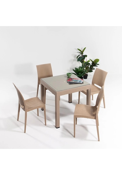 Rattan Camlı 80x80 Masa Takımı 4 Kolsuz Sandalye Cappucino Bahçe Balkon Teras Cappucino Rattan Camlı 80x80 Masa Takımı 4 Kolsuz Sandalye Cappucino Bahçe Balkon Teras Cappucino