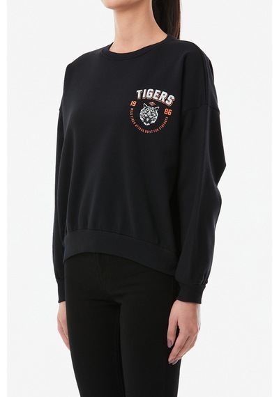 Fullamoda Tigers Baskılı Bisiklet Yaka Sweatshirt Siyah 24KGB890193113-Siyah