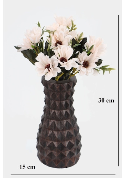 Lüx Beton Vintage Vazoda Yapay Papatya Dekoru 30 Cm Krem