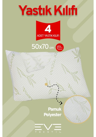 4 Adet Bamboo Antibakteriyel Fermuarlı Yıkanabilir Otel Lüks Yastık Kılıfı 50x70cm Beyaz