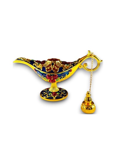 Aladdin Sihirli Lambası Mineli Renkli İşlemeli Dekoratif Biblo Alaattin Metal Çelik 23x15 CM 728358429