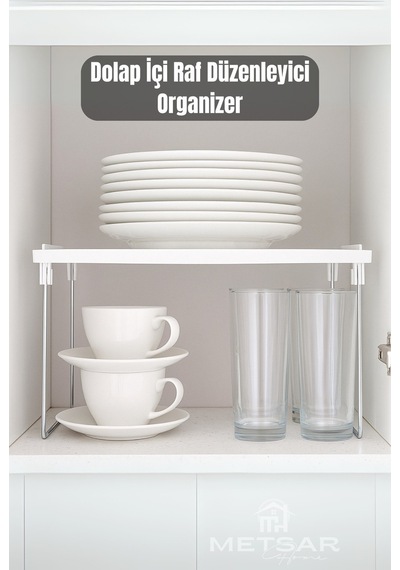 1 Adet Çok Amaçlı Raf Tabak,kupa,bardak Rafı Organizer Metal 34 X 25 Beyaz Tr Diğer