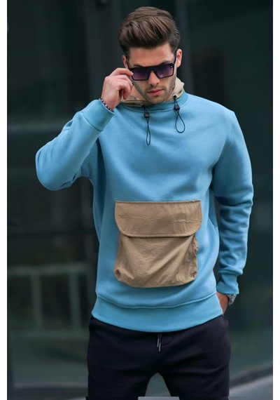 Madmext Mavi Kanguru Cep Kapüşonlu Erkek Sweatshirt 6138-mavi Mavi