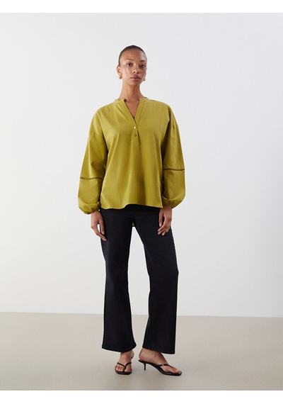 Lcwaıkıkı Classic Yeşil Kaçık Yaka Oversize Kadın Bluz