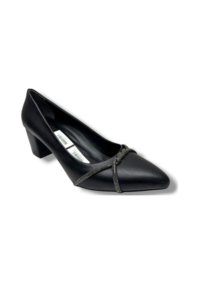 C-shoes Cv138-26 Cilt Deri Burgu Taşlı Kalın Topuk Kadın Ayakkabı 41-42 Siyah