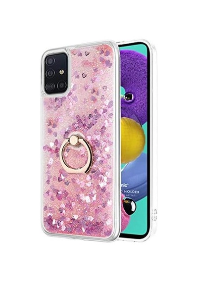 Galaxy A71 İçin Kılıf Glitter Liquid Holder Pembe Galaxy A71 İle Uyumlu Kılıf - Pembe 50 x 22