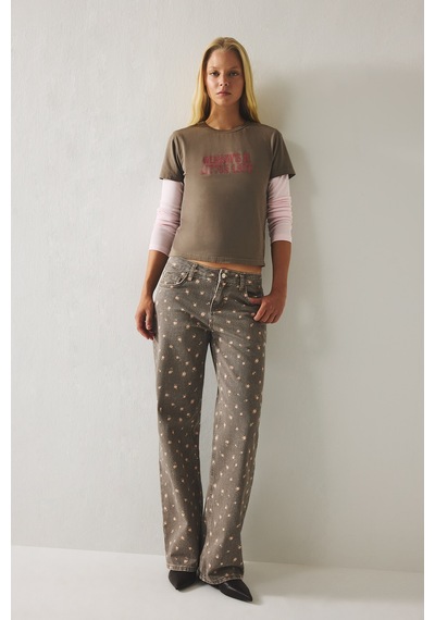 Defacto Çiçekli Straight Fit Normal Bel Düz Paça Gabardin Pantolon I9257ax26aubn298 Kahve-bn298