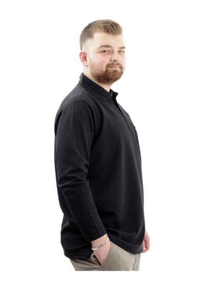 Mode Xl Büyük Beden Erkek Sweatshirt Polo Yaka Uzun Kol Waffle 23449 Siyah Siyah