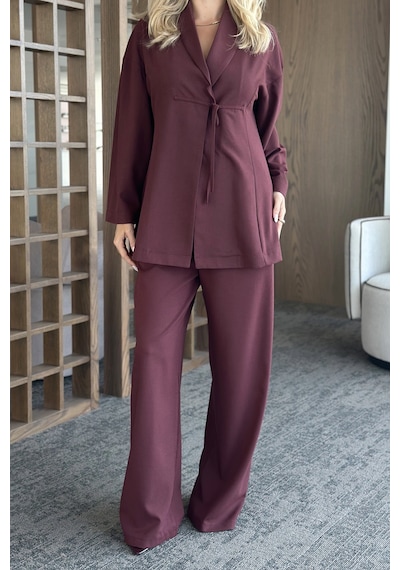 Laluvia Bordo Bluz Pantolon Takım - 8767 Bordo
