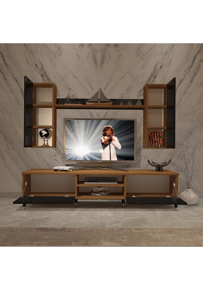 Decoraktiv Eko 7 Mdf Dvd Silver Tv Ünitesi Tv Sehpası Ceviz - Siyah