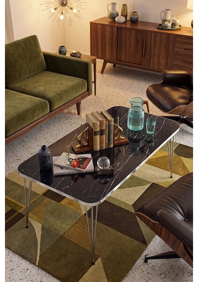 Gümüş Detaylı Modern Orta Sehpa