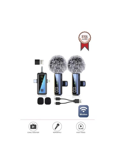 Torima Yaka Mikrofonu Type-c Lightning Aux 2 Adet 3ın1 Kablosuz M