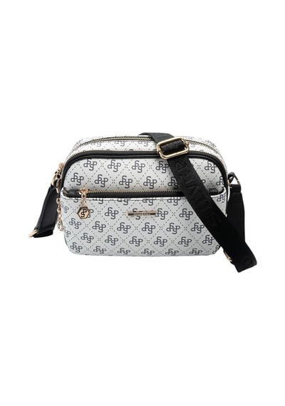 Silver & Polo Silver Polo Beyaz - Siyah Monogram Kadın Çapraz Çanta Sp1162