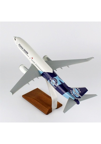 Thy011 1/100 Ölçek, Thy Adana Demir Spor Logolu B737-800 Yolcu Uçağı, Sergilemeye Hazır Ahşap Standlı Model-56265