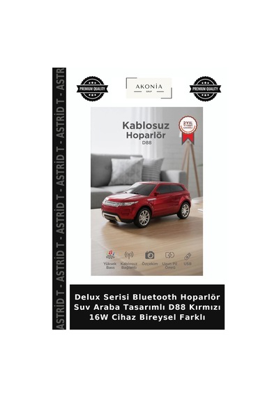 Delux Serisi Bluetooth Hoparlör Suv Araba Tasarımlı D88 Kırmızı 16w Cihaz Bireysel Farklı