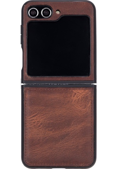 Samsung Galaxy Z Flip5 Uyumlu Deri Arka Kapak Antik Kahve