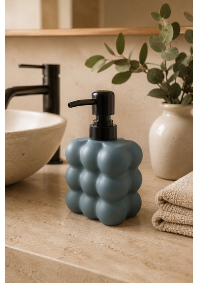 Modern Bubble Sıvı Sabunluk 400 Ml Siyah Pompalı Kabarcık Desenli Banyo Ve Mutfak Tezgâh Üstü Dispenser - 15 Cm X 9 Cm X 6,5 Cm Füme