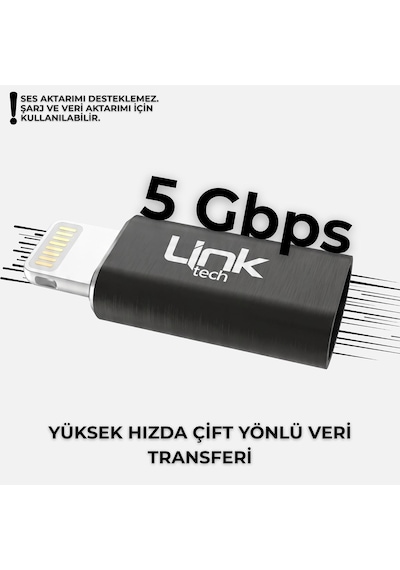 Linktech Type-c To Lightning Dönüştürücü Adaptör, Usb 3.1 Hızlı Şarj 3a Ve 5 Gbps Veri Aktarımı, İphone Ve İpad Uyumlu Kompakt Şarj Çevirici Siyah