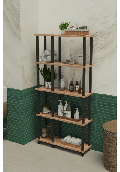 Terada 5 Katlı Banyo Düzenleyici Çok Raflı Banyo Organizeri Çok Amaçlı Banyo Düzenleyici - Meşe Meşe