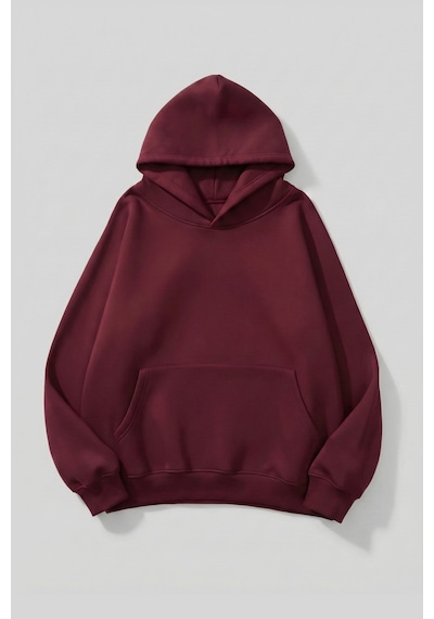 Uyguntarz Unisex Yumuşak Dokulu California Retro Baskılı Tasarım Oversize 3 İplik Hoodie Sweatshirt Bordo