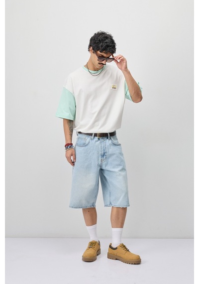 Vamos Oversize Baskılı Tişört V70-208 Mint Yeşili