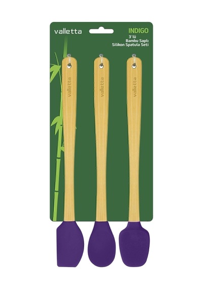 Valletta Indigo 3'lü Mor Bambu Silikon Spatula Seti Uzun 26 Cm Vlt1506 Diğer