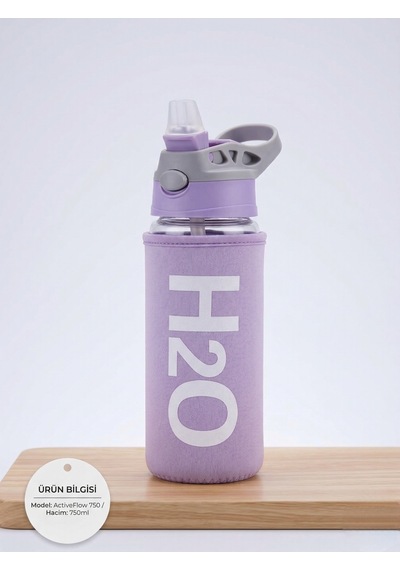 H2o Kılıflı Pipetli Cam Matara 500 Ml Lila