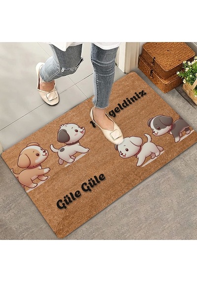 Valerine Life Yavru Köpekler Hoş Geldiniz Ve Güle Güle Kapı Önü Paspası 45x70cm