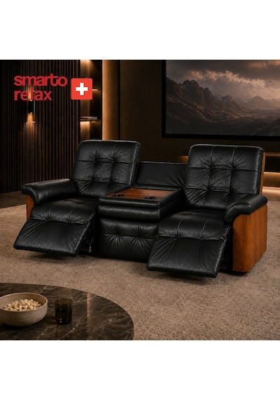 Smarto Relax Berlin 3 Lü Orta Konsollu Bardaklıklı Yatar Ayak Uzatmalı Ergonomik Deri Sinema Tv Koltuğu Siyah