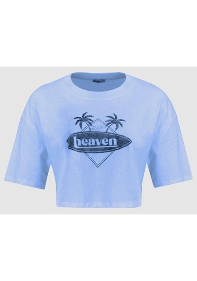 Ltb Lopeze Logolu Kadın Crop Kısa Kol T-shırt 1224800226089-1487 Mavi