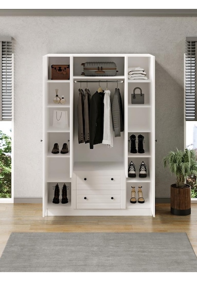 Kuzeylife Elegante Modern Tasarımlı Membran Kapaklı 4 Kapılı Gardırop (52 cm Derinlik)
