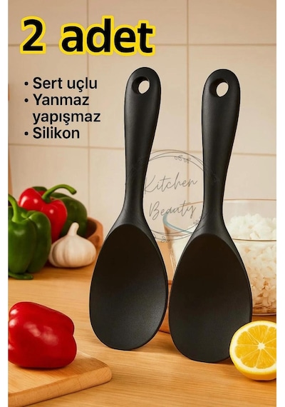 4 Adet Ultra Sert Uçlu Silikon Servis Pilav Kaşığı Yüksek Isıya Dayanıklı Yanmaz Yapışmaz Çok Renkli