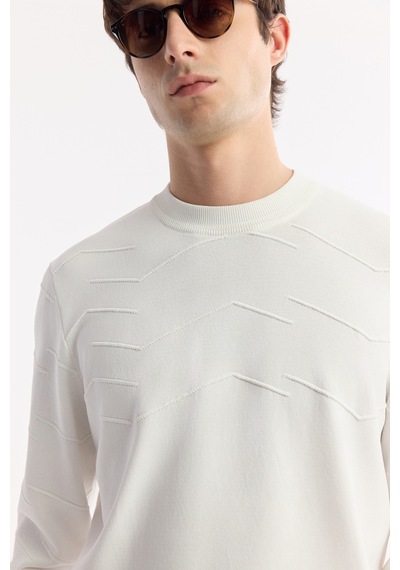 Avva Erkek Ekru Bisiklet Yaka Dokulu Rayon Tüylenmeyen Regular Fit Triko Kazak A51y5022