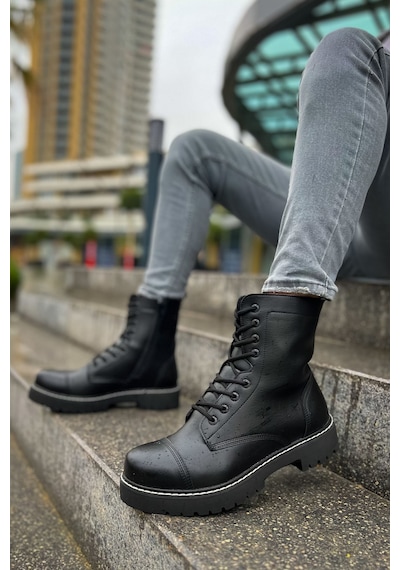 Roof Atelier Erkek Siyah Bağcıklı Kalın Taban Bot - Mn009 - Fst Military Siyah