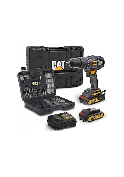 Cat Dx12set 18volt/2.0ah Li-ion Çift Akülü Kömürsüz Profesyonel Şarjlı Darbeli Matkap + Da01903 201 Parça Delme/vidalama Uç Seti
