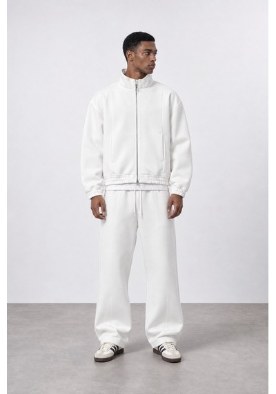 Respire Erkek Crop Fit Panda Oversize Zip Ekru