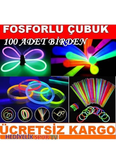100 Adet Işıklı Çubuk Glow Stick Fosforlu Çubuk