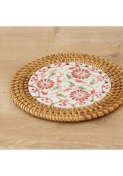 Rattan Çerçeveli 14 Cm. Kırmızı Üçlü Çiçek Desenli Dekoratif Obje Diğer