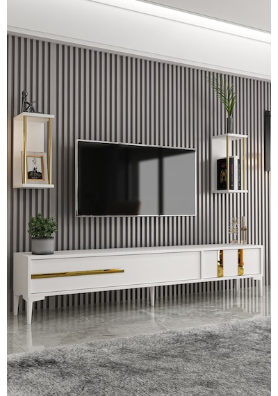 Givayo Mobilya Lükens Tv Ünitesi Beyaz Gold 180 Cm
