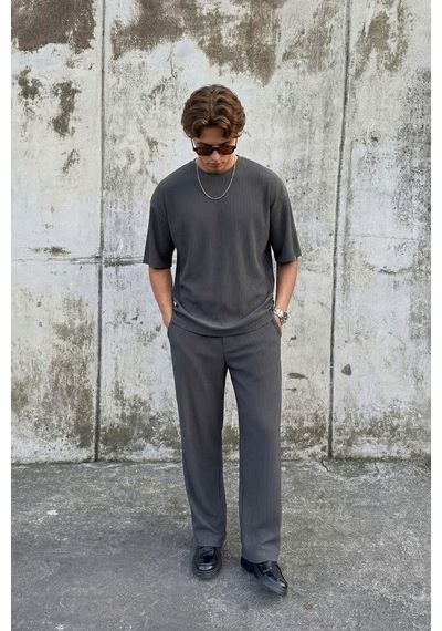 Fitilli Oversize Tişört Gri