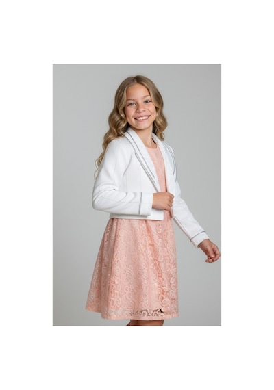 Fesshera Kids Kız Çocuk Dantel Elbise Bolero Ceket Takım 9-12 Yaş Somon