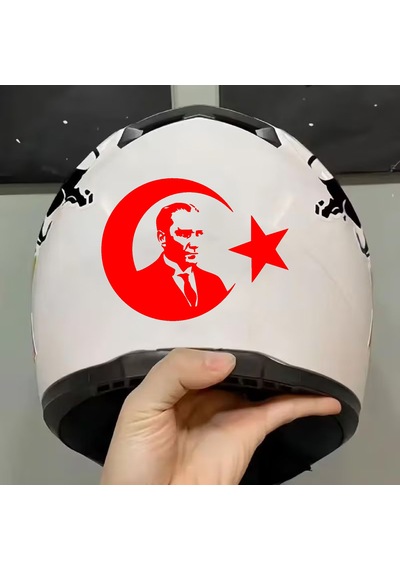 Atatürk Ve Türk Bayrağı Sticker - Araba Oto Motosiklet Karavan Araç Cam Sticker - 00218 12x9 Cm