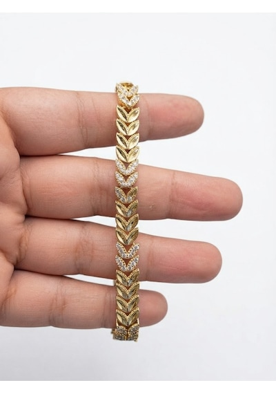 Xuping Kadın Yaprak Tasarım Taş Detay Çelik Bileklik Gold