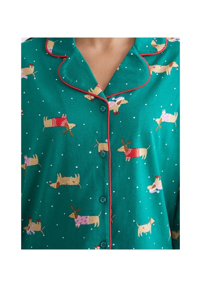 Lcw Dream Yeşil Gömlek Yaka Yılbaşı Temalı Kadın Pijama Takım
