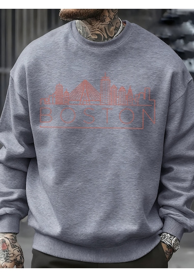 Startmore Startmoreboston City Line Baskılar Erkekler Kazak Sonbahar Hip Hop Moda Kazaklar Rahat Tişörtü Rahat P Gri
