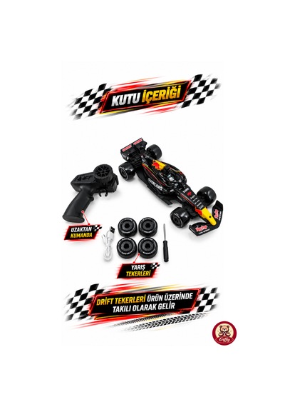 Oyuncak Uzaktan Kumandalı Formula 1 Rc Drift Yarış Arabası 20 Km/sa Hız, Hassas Gaz Kontrolü, Led Işık Ve Type-c Şarj Siyah