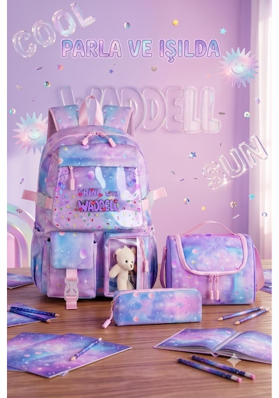 Waddell Kawaii Kore Tarzi Twil Kumas Desenli Sirt Cantasi Beslenme Cantasi Ve Kalemlikli Uclu Se L